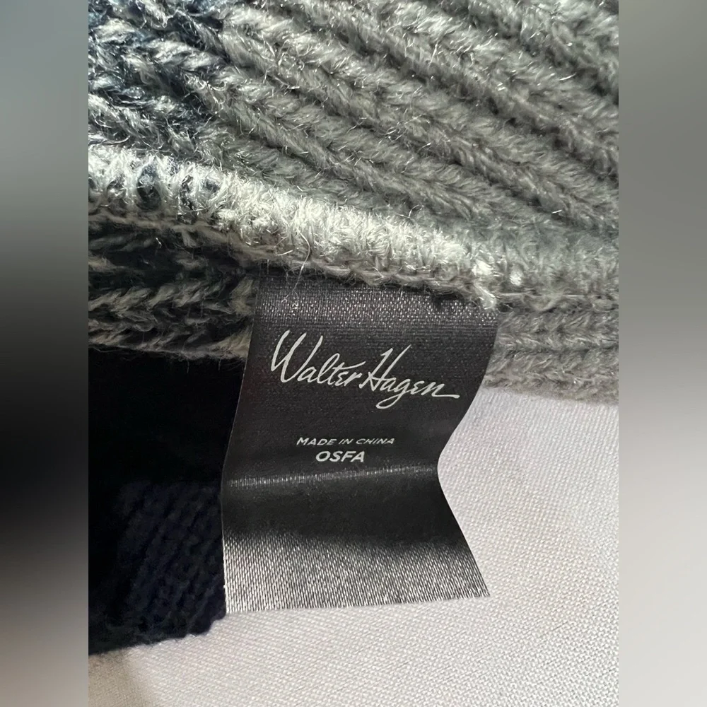 Walter Hagen Men's Golf Beanie knit cuffed‎ hat cozy Two tone navy gray one size